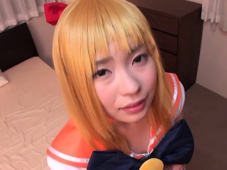 Cute cosplay chick squeels while taking a hard pounding