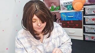 Girl Blowing up 3 huge balloons
