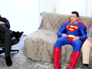 Bottom with glasses barebacked in cosplay 3some by jocks