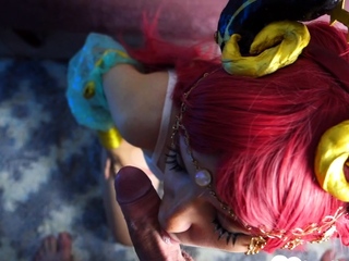Redhead cosplayer devours dick before getting fucked